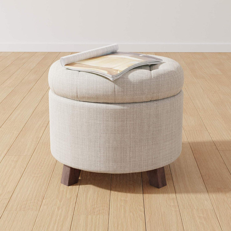 Basics Upholstered Tufted Storage Round Ottoman Footstool